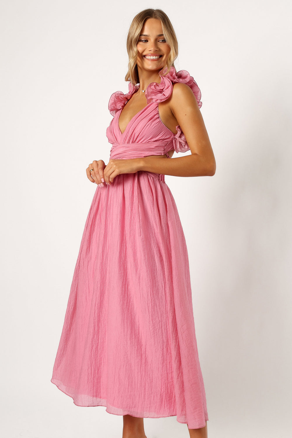 Blake Frill Shoulder Maxi Dress - Pink - Petal & Pup