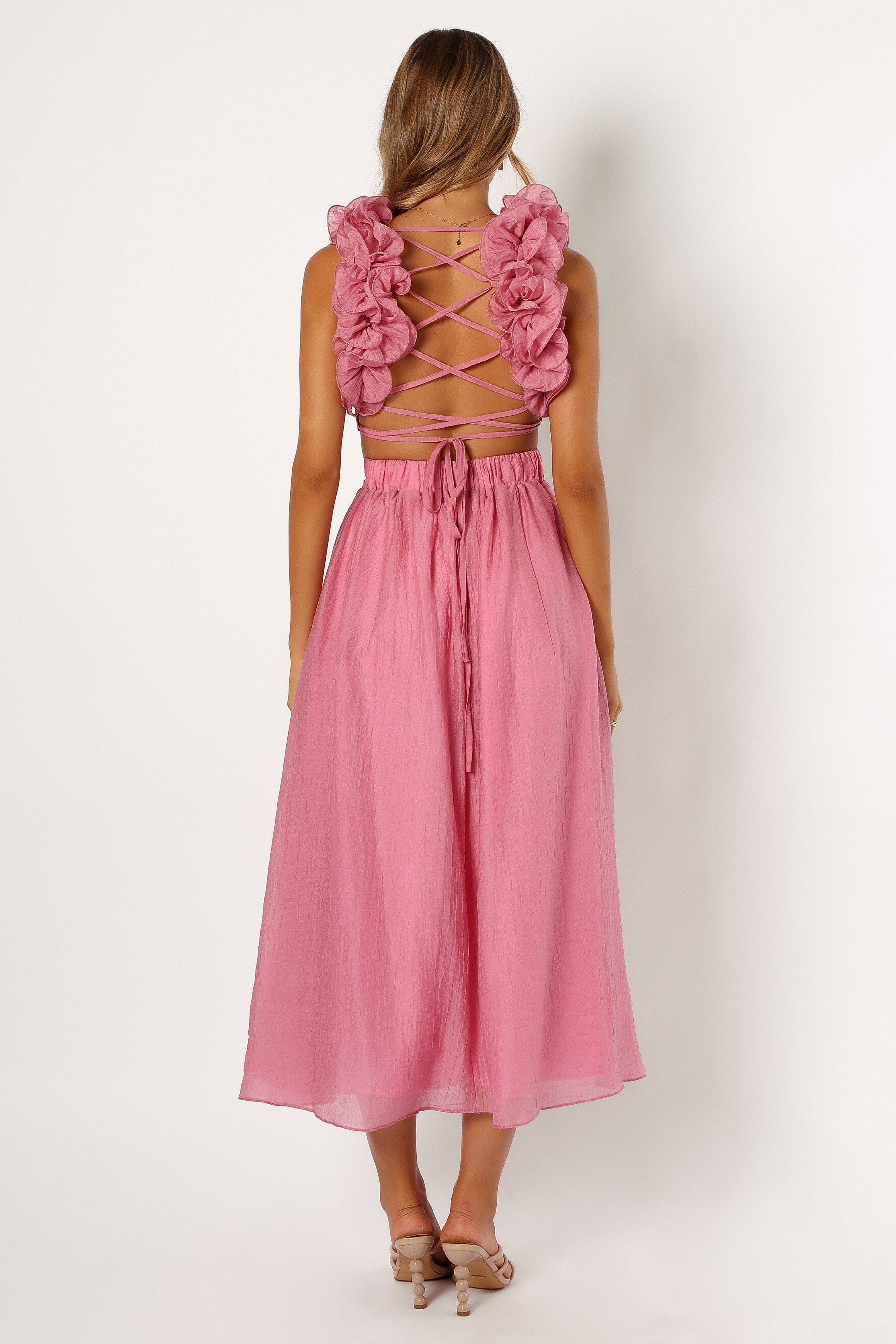 DRESSES @Blake Frill Shoulder Maxi Dress - Pink