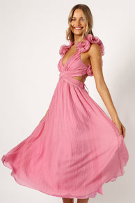 DRESSES @Blake Frill Shoulder Maxi Dress - Pink