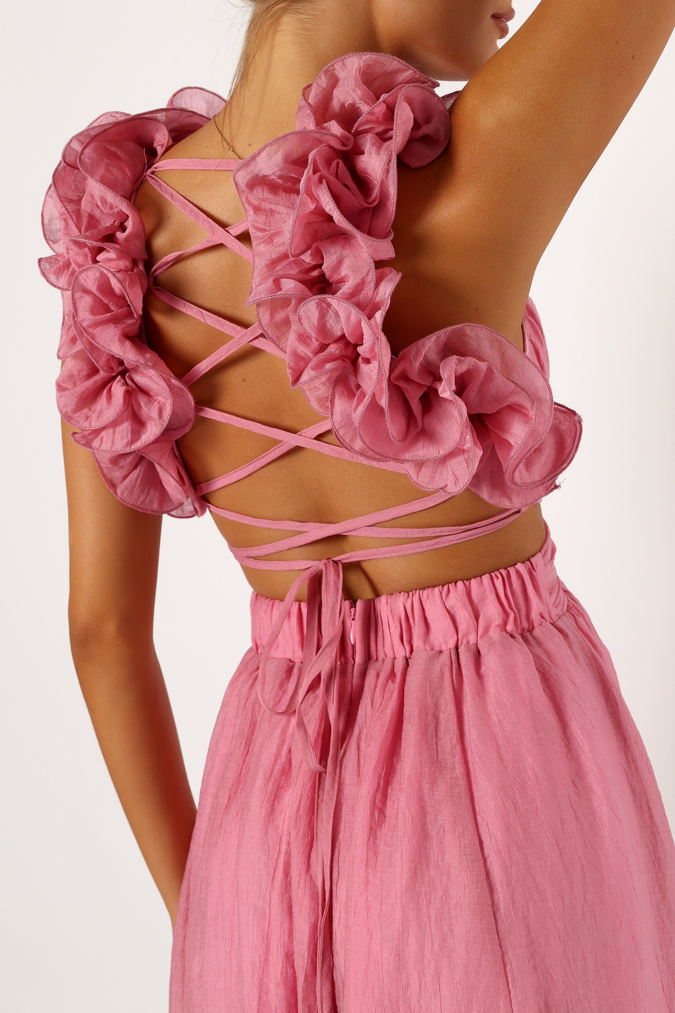 DRESSES @Blake Frill Shoulder Maxi Dress - Pink