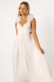 DRESSES @Blake Frill Shoulder Maxi Dress - White