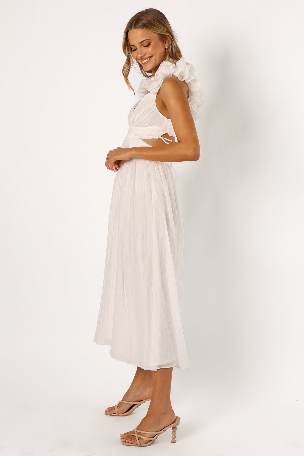 Shop Formal Dress - Blake Frill Shoulder Maxi Dress - White third image