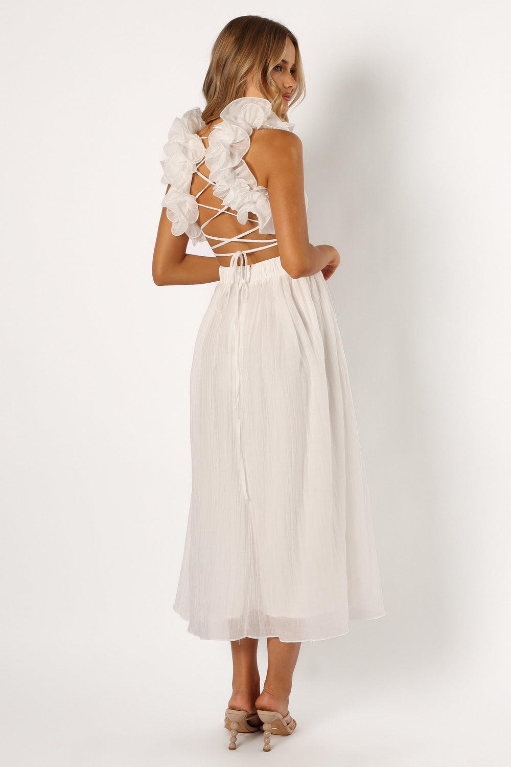 Shop Formal Dress - Blake Frill Shoulder Maxi Dress - White fourth image