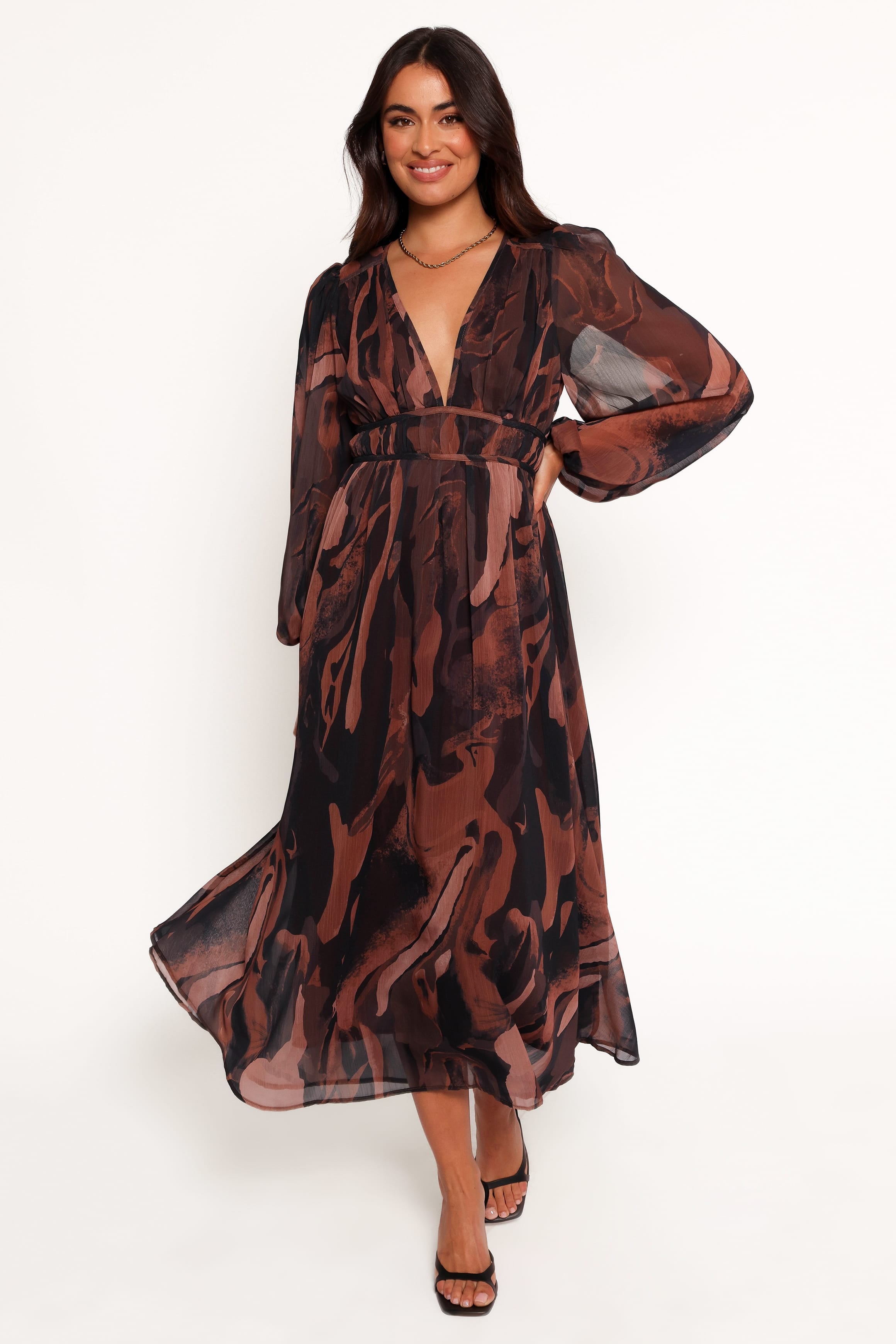 DRESSES Blayze Long Sleeve Maxi Dress - Brown Print