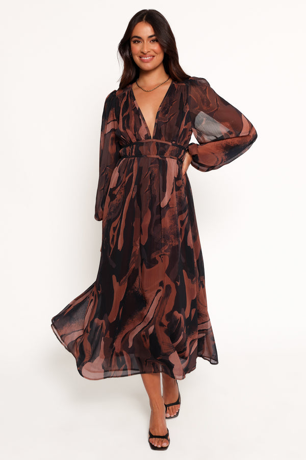 DRESSES Blayze Long Sleeve Maxi Dress - Brown Print