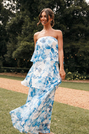 DRESSES Bloom Strapless Maxi Dress - Blue White Floral