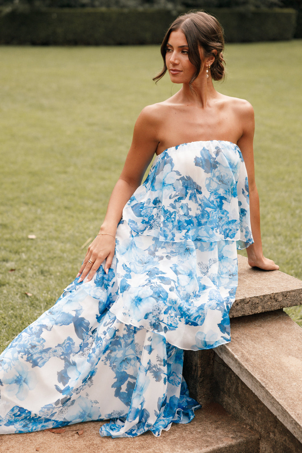 DRESSES Bloom Strapless Maxi Dress - Blue White Floral