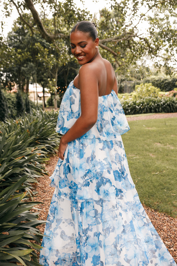 DRESSES Bloom Strapless Maxi Dress - Blue White Floral