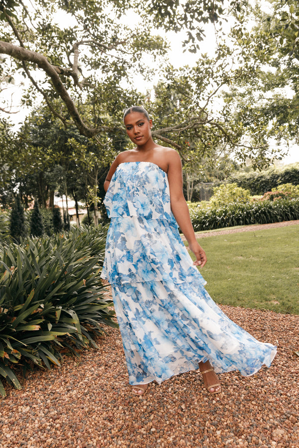 DRESSES Bloom Strapless Maxi Dress - Blue White Floral