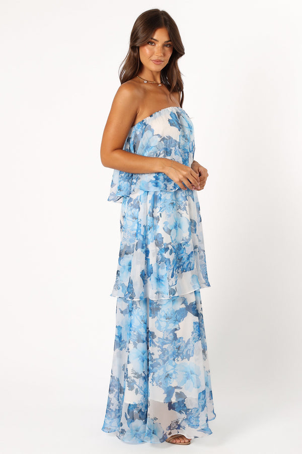 DRESSES @Bloom Strapless Maxi Dress - Blue White Floral (Hold for Modern Romance)