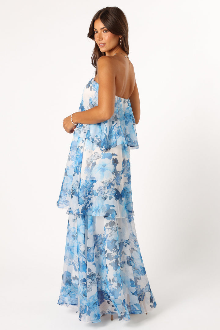 Charms Strapless Maxi Dress - Blue Floral