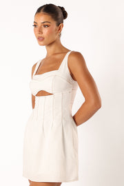 DRESSES @Bodhi Contrast Stitch Mini Dress - White