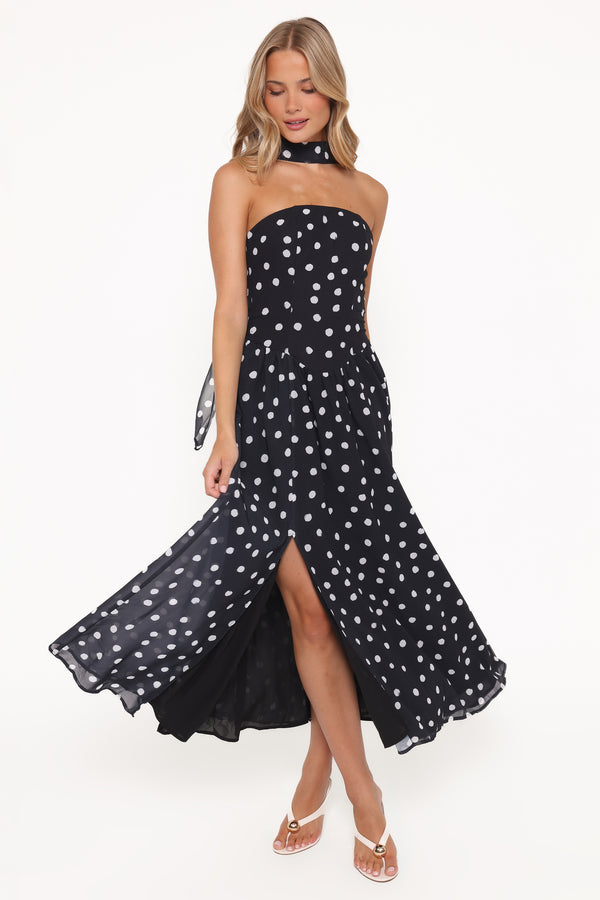 DRESSES Boston Strapless Maxi Dress - Black Polka Dot