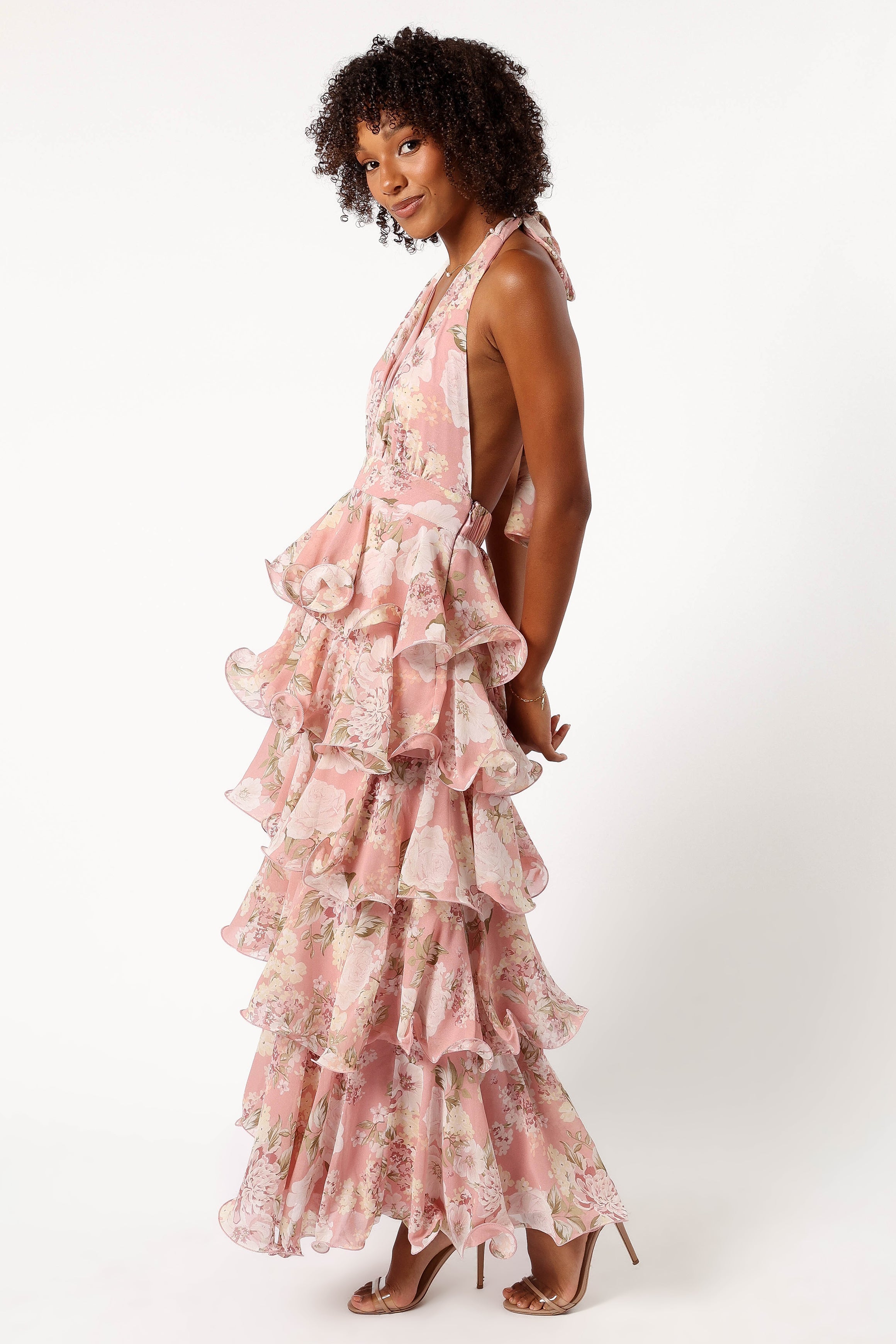 DRESSES @Bouquet Halterneck Maxi Dress - Pink