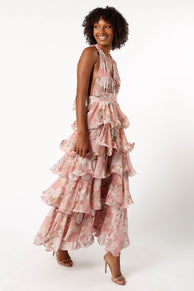 DRESSES @Bouquet Halterneck Maxi Dress - Pink