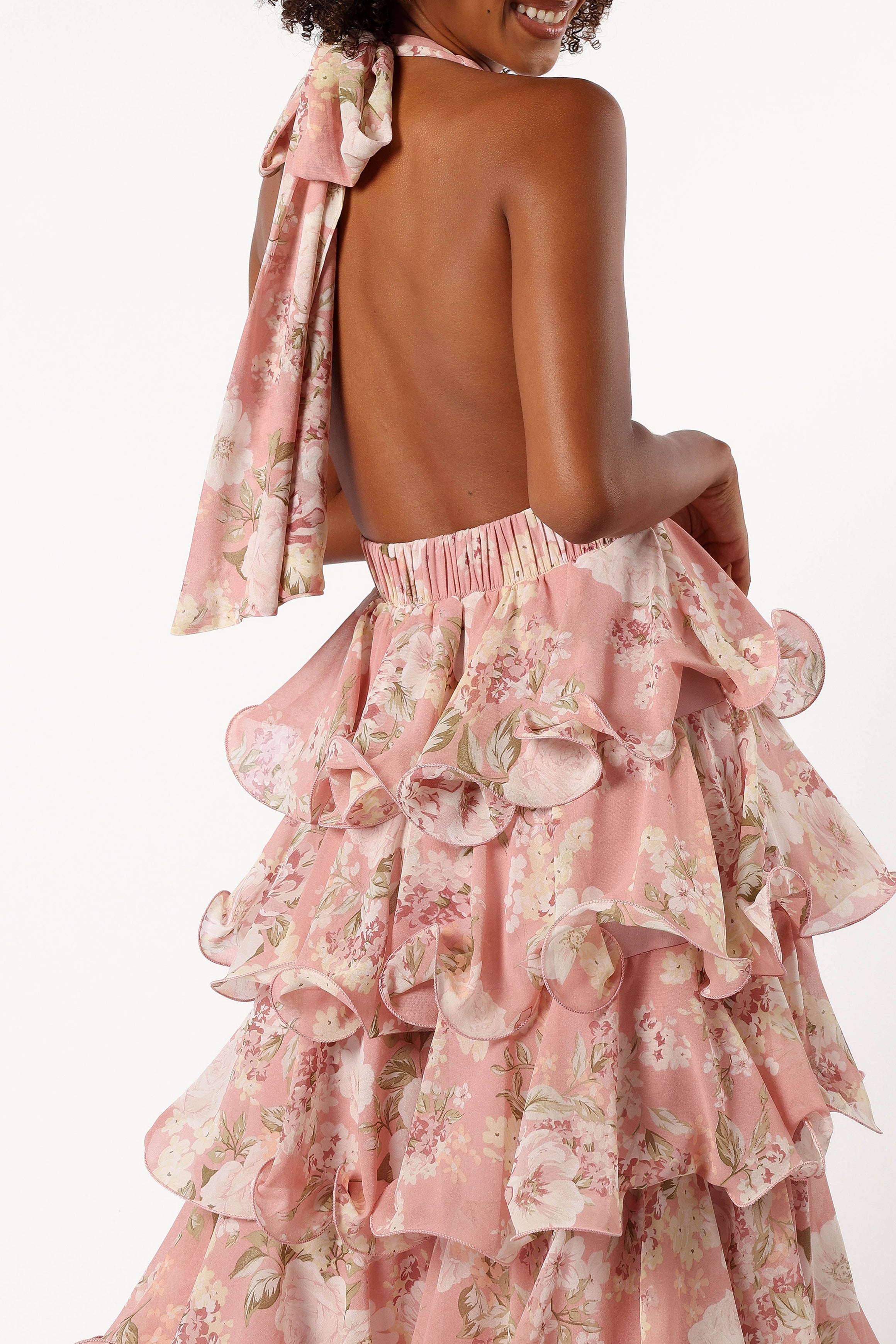 DRESSES @Bouquet Halterneck Maxi Dress - Pink