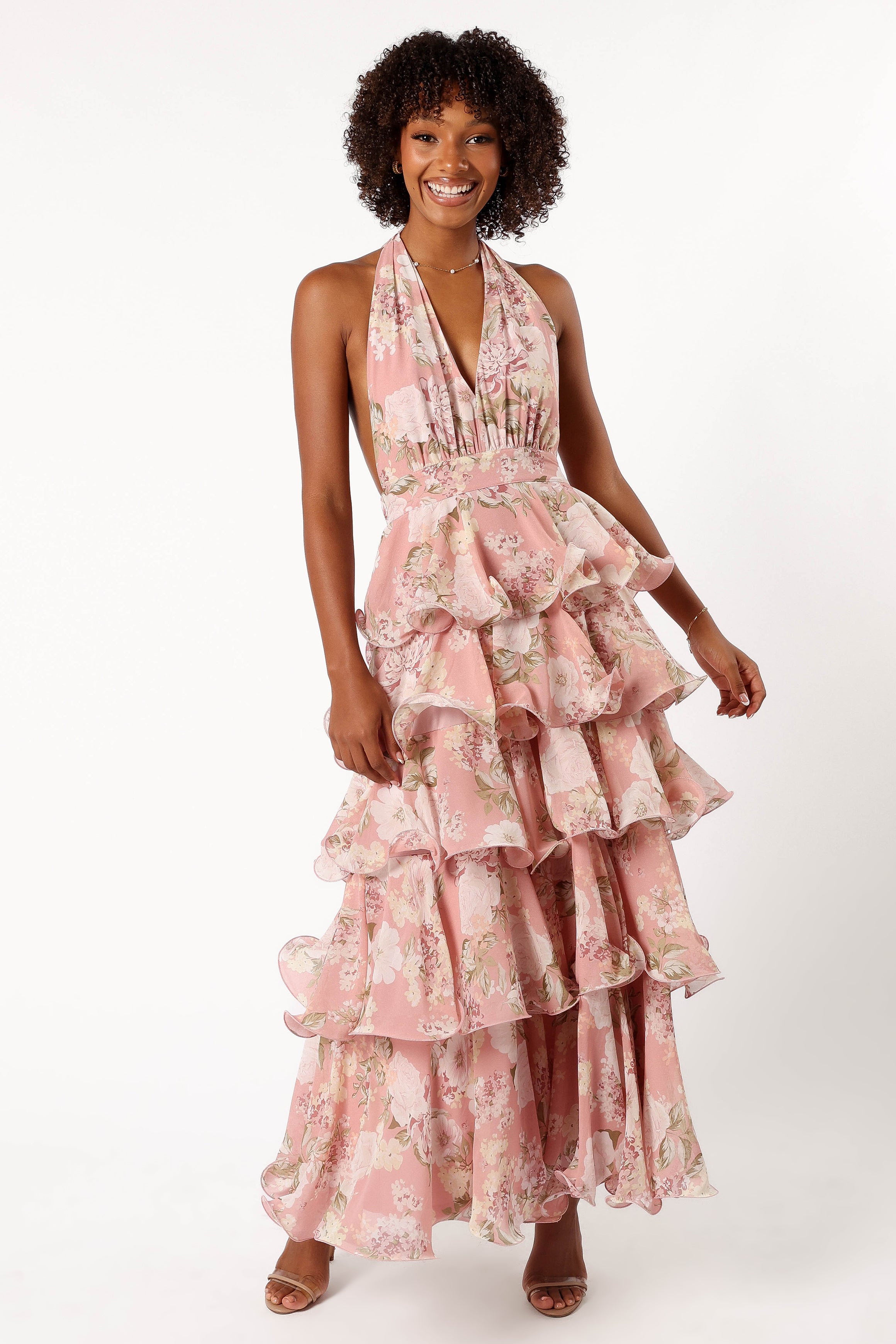 DRESSES @Bouquet Halterneck Maxi Dress - Pink