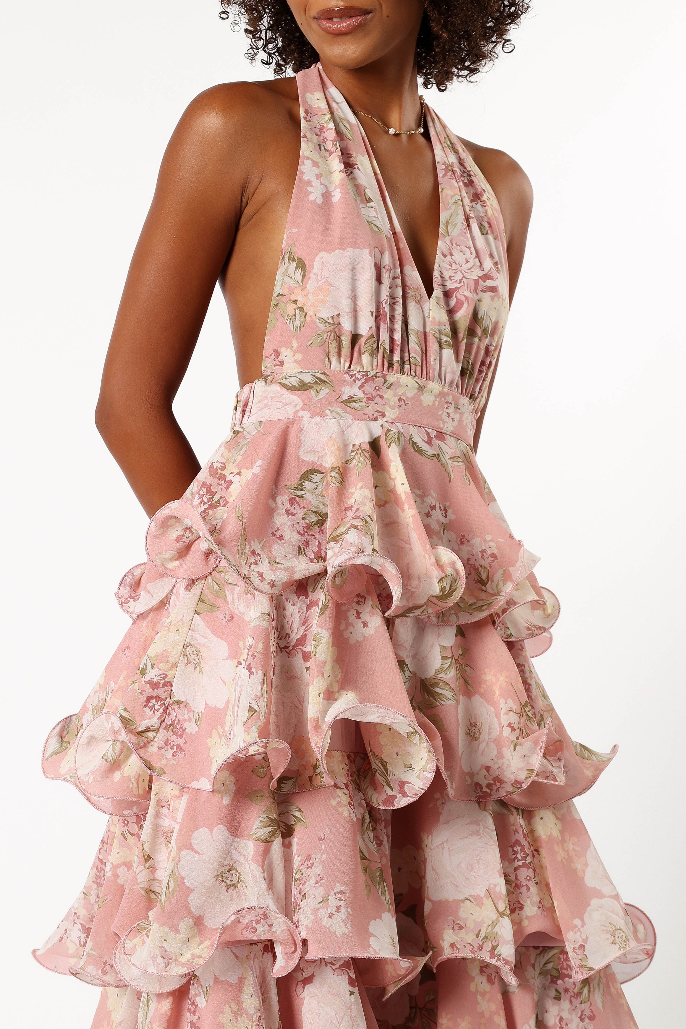 DRESSES @Bouquet Halterneck Maxi Dress - Pink