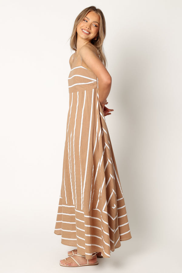 DRESSES @Brea Maxi Dress - Tan Stripe