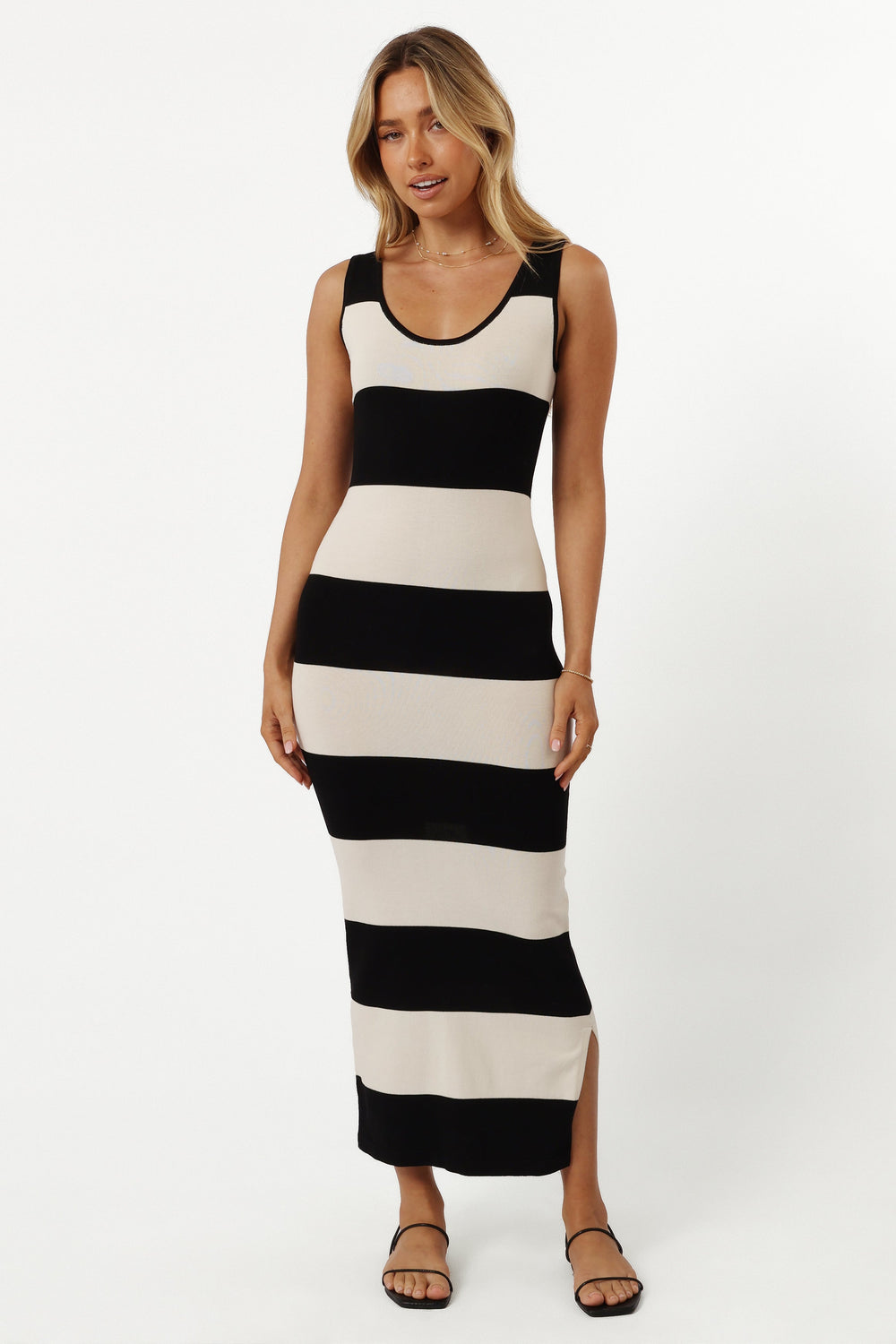 DRESSES @Bridget Midi Dress - Cream/Black Stripe (Hold for Winter Essentials)