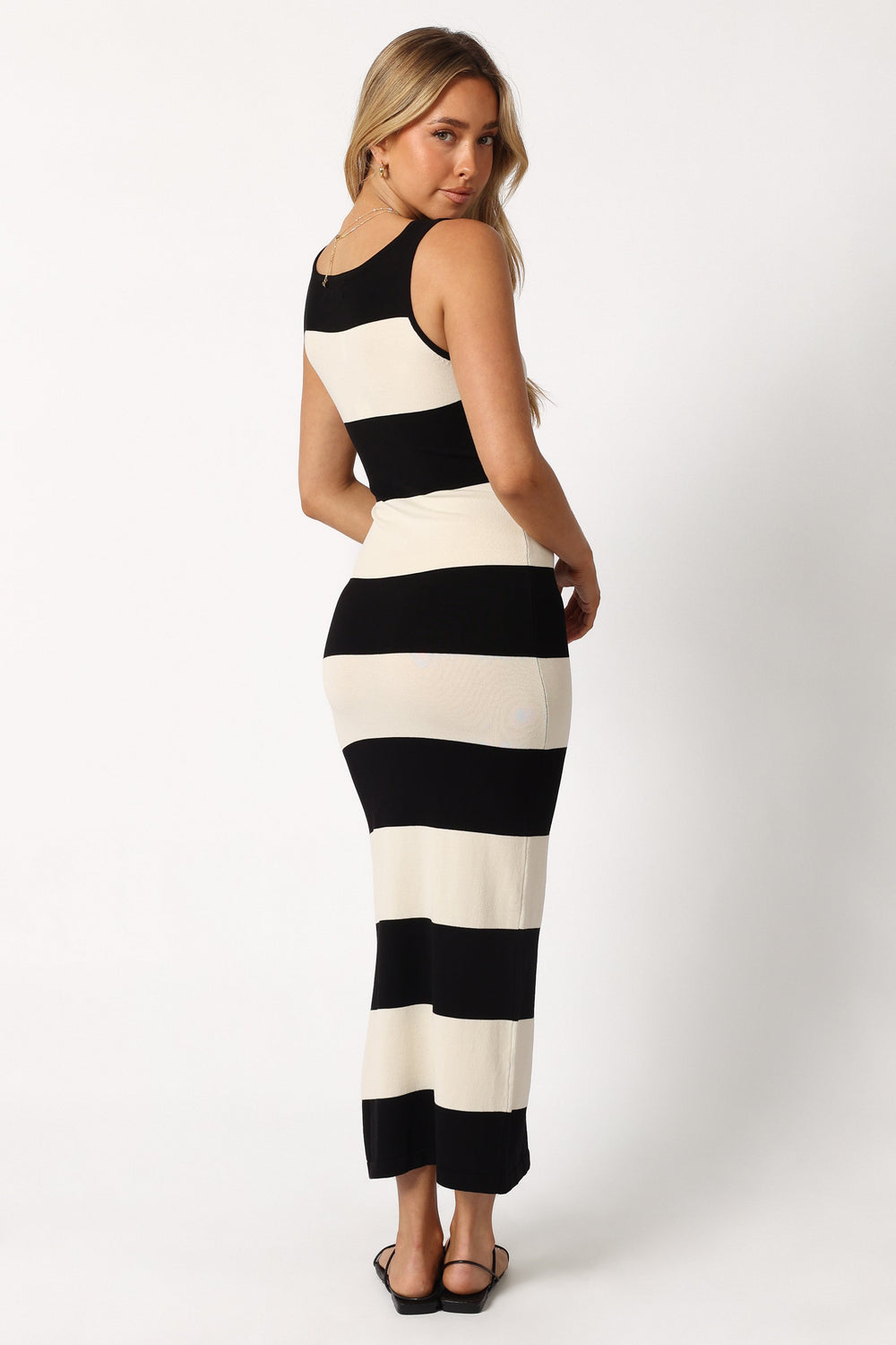 DRESSES @Bridget Midi Dress - Cream/Black Stripe (Hold for Winter Essentials)