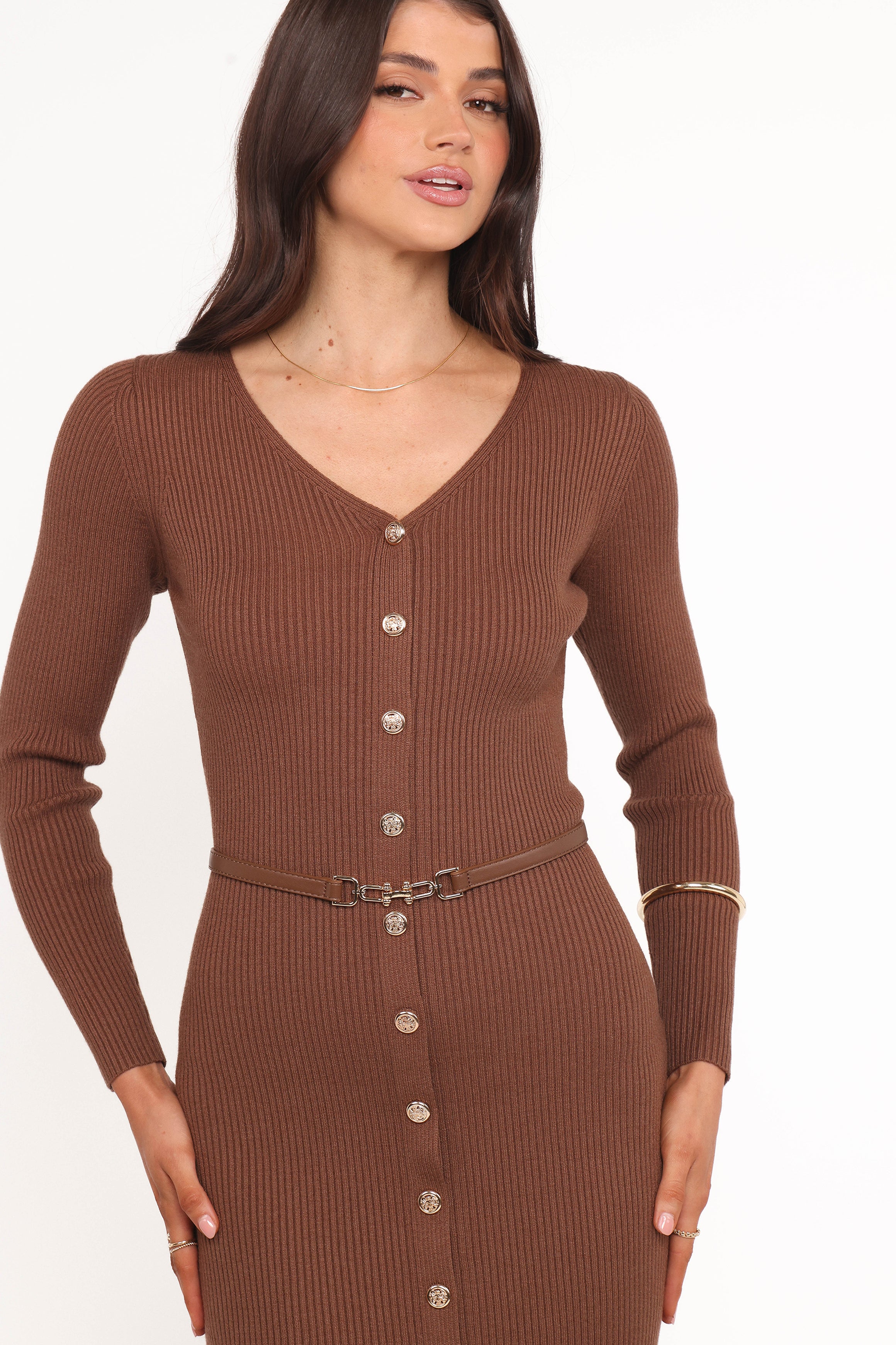 DRESSES Brydie Long Sleeve Midi Dress - Chocolate Brown