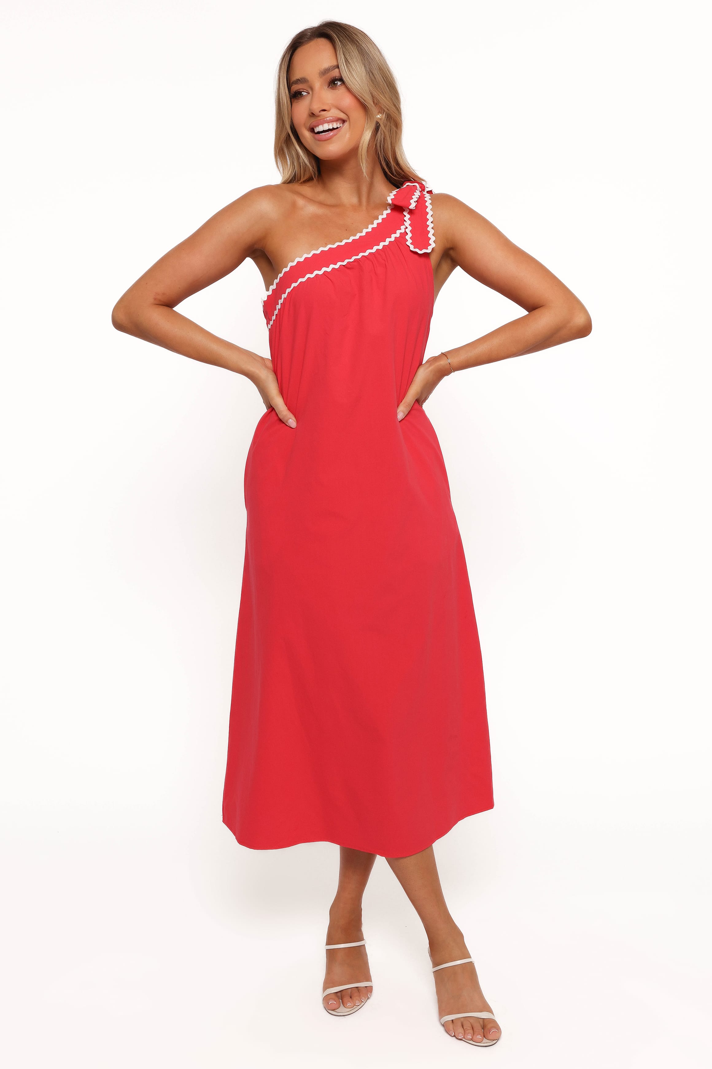 DRESSES Brynlee One Shoulder Midi Dress - Red/White