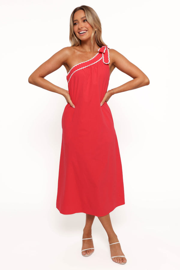 DRESSES Brynlee One Shoulder Midi Dress - Red/White