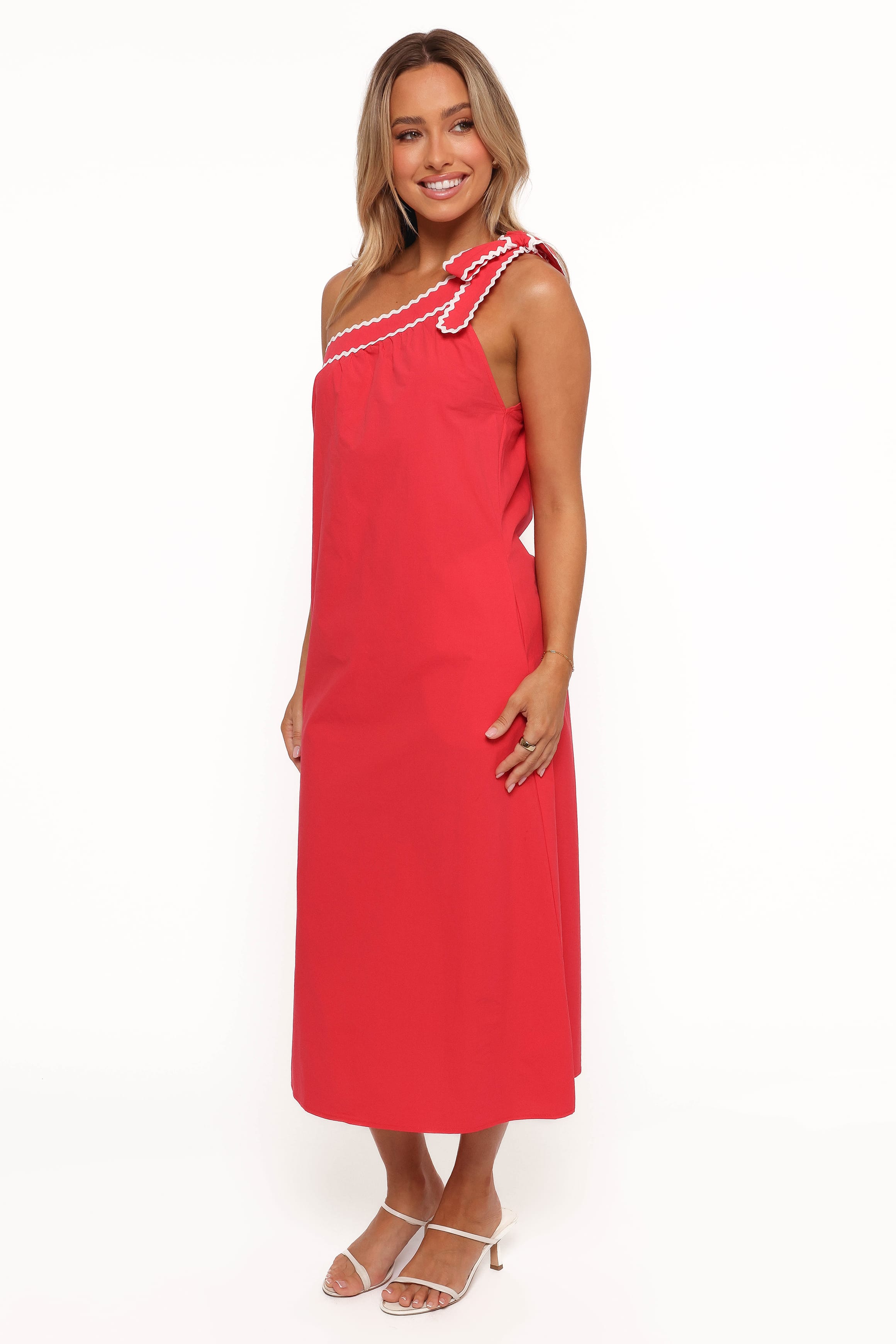 DRESSES Brynlee One Shoulder Midi Dress - Red/White