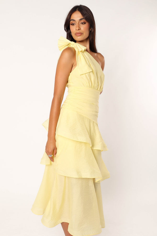 DRESSES @Bryson One Shoulder Midi Dress - Yellow