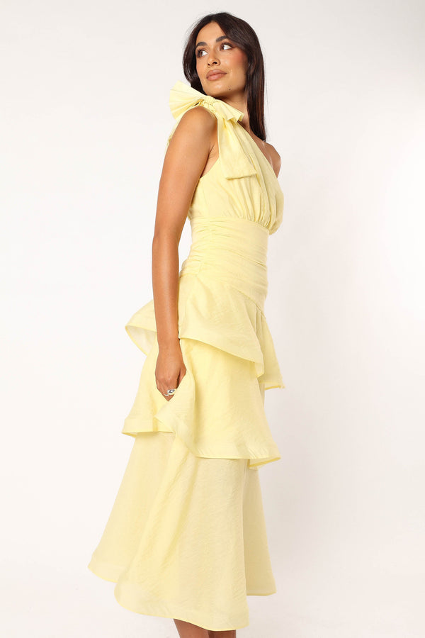 DRESSES @Bryson One Shoulder Midi Dress - Yellow