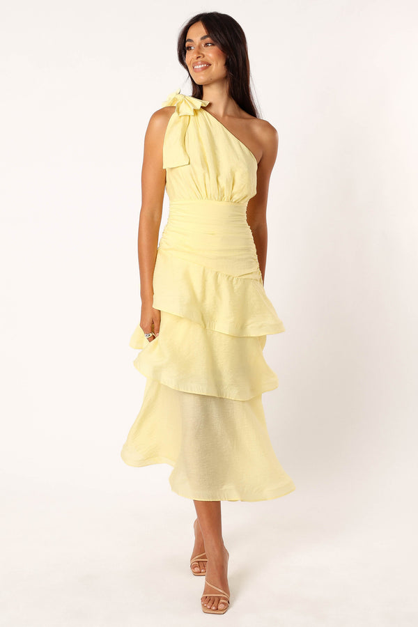 DRESSES @Bryson One Shoulder Midi Dress - Yellow