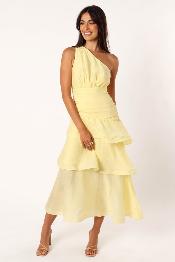 DRESSES @Bryson One Shoulder Midi Dress - Yellow