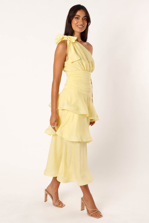 DRESSES @Bryson One Shoulder Midi Dress - Yellow