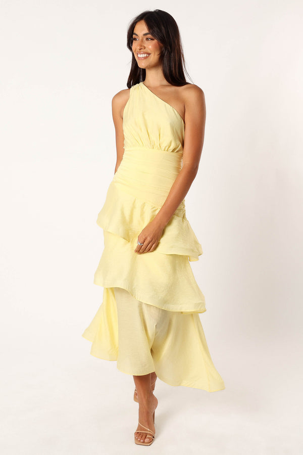 DRESSES @Bryson One Shoulder Midi Dress - Yellow