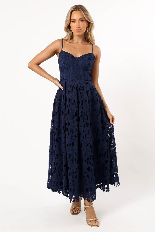 DRESSES @Byron Lace Midi Dress - Navy