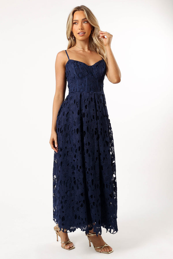 DRESSES @Byron Lace Midi Dress - Navy