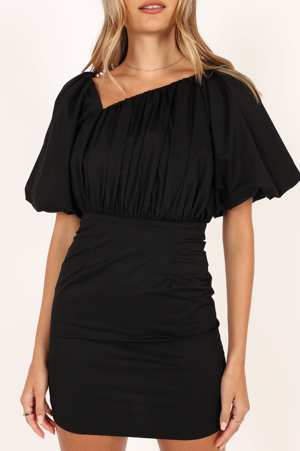DRESSES @Cabello One Shoulder Mini Dress - Black