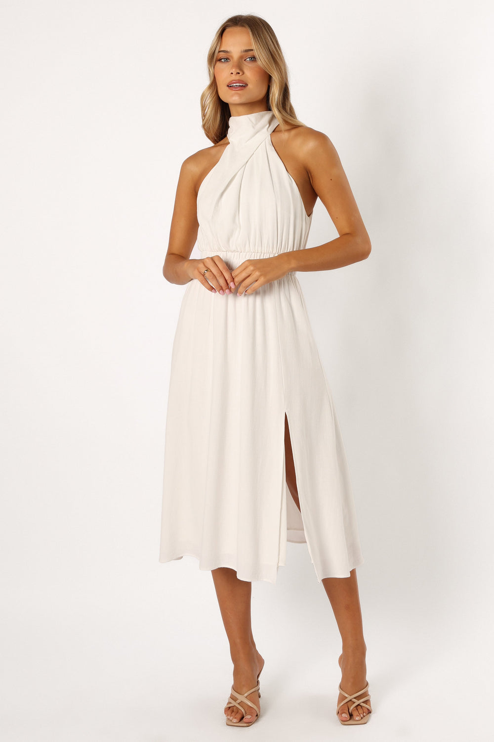 DRESSES @Caliente Halterneck Midi Dress - White