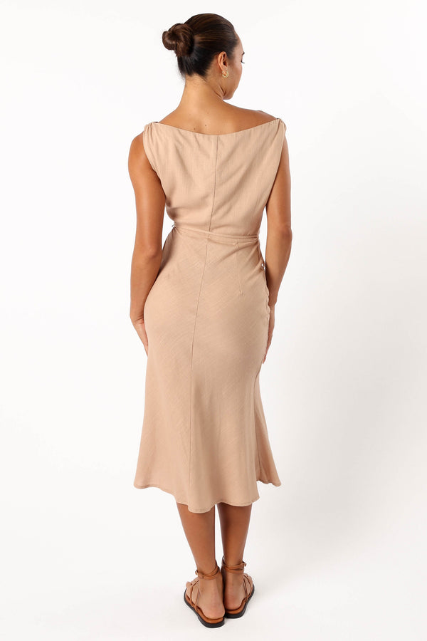 DRESSES @Calista One Shoulder Midi Dress - Sand