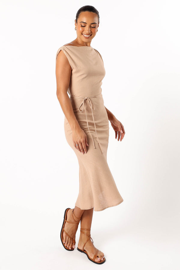 DRESSES @Calista One Shoulder Midi Dress - Sand