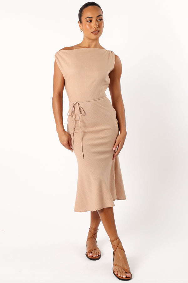 DRESSES @Calista One Shoulder Midi Dress - Sand