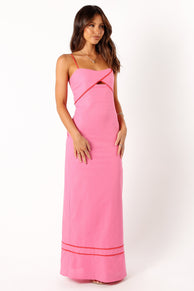 DRESSES @Callie Contrast Trim Maxi Dress - Pink