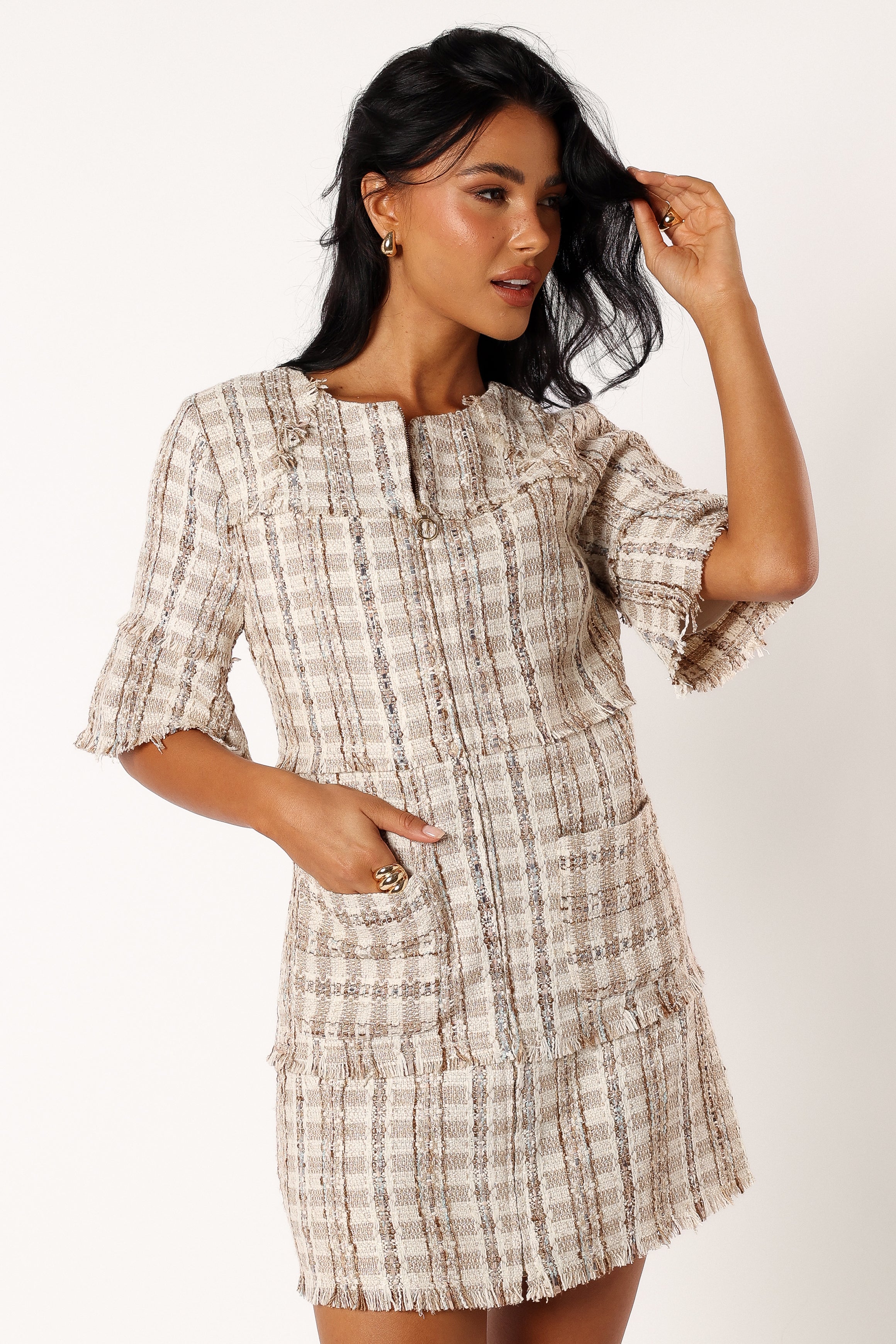 DRESSES @Calloway Mini Dress - Cream Tweed