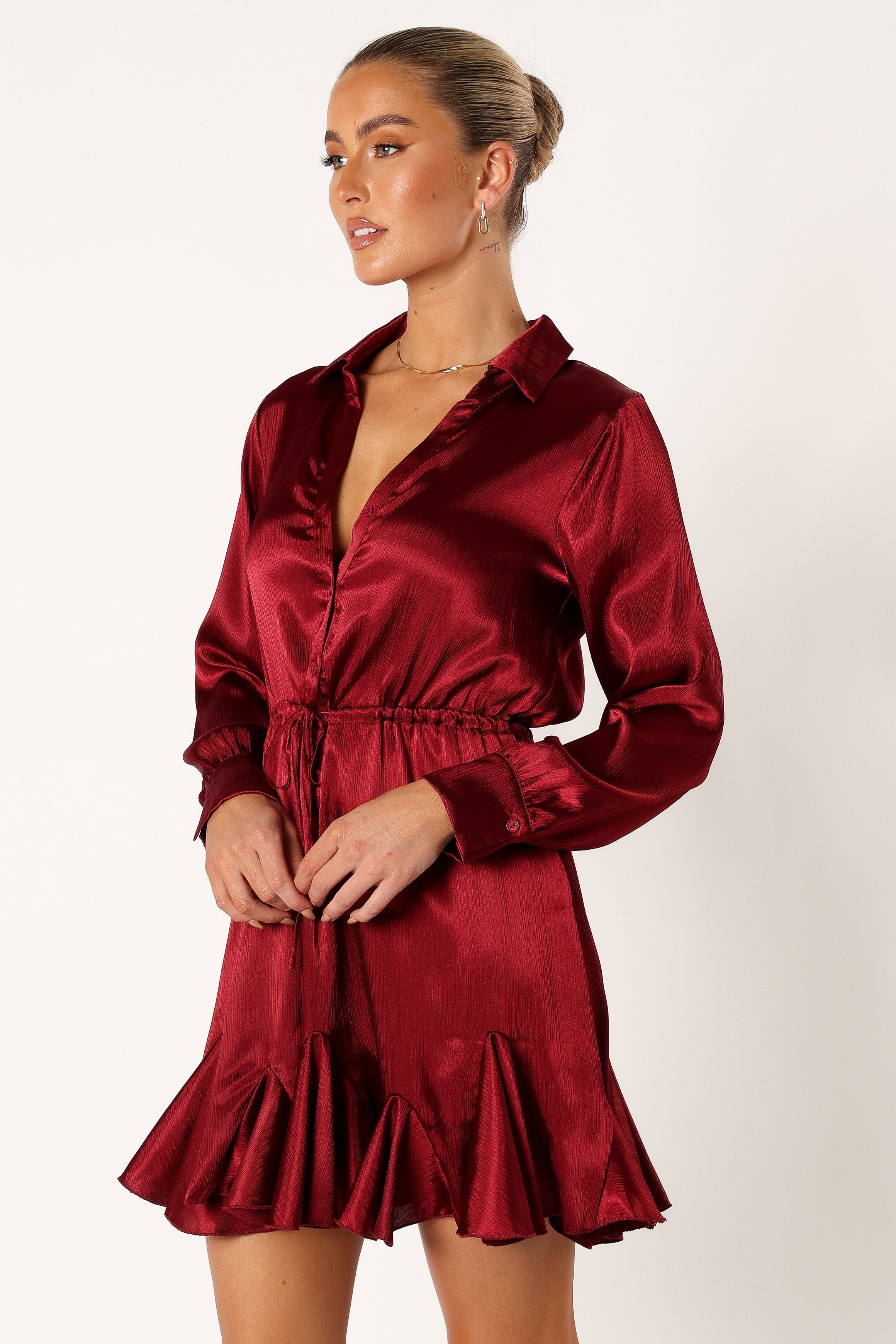 DRESSES @Callum Longsleeve Mini Dress - Burgundy