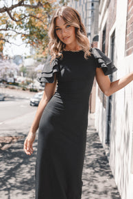 DRESSES Cally Ruffle Sleeve Maxi Dress - Black