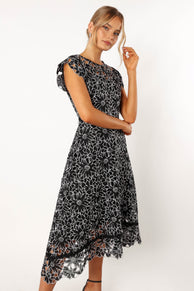 DRESSES @Calvin Frill Sleeve Midi Dress - Black