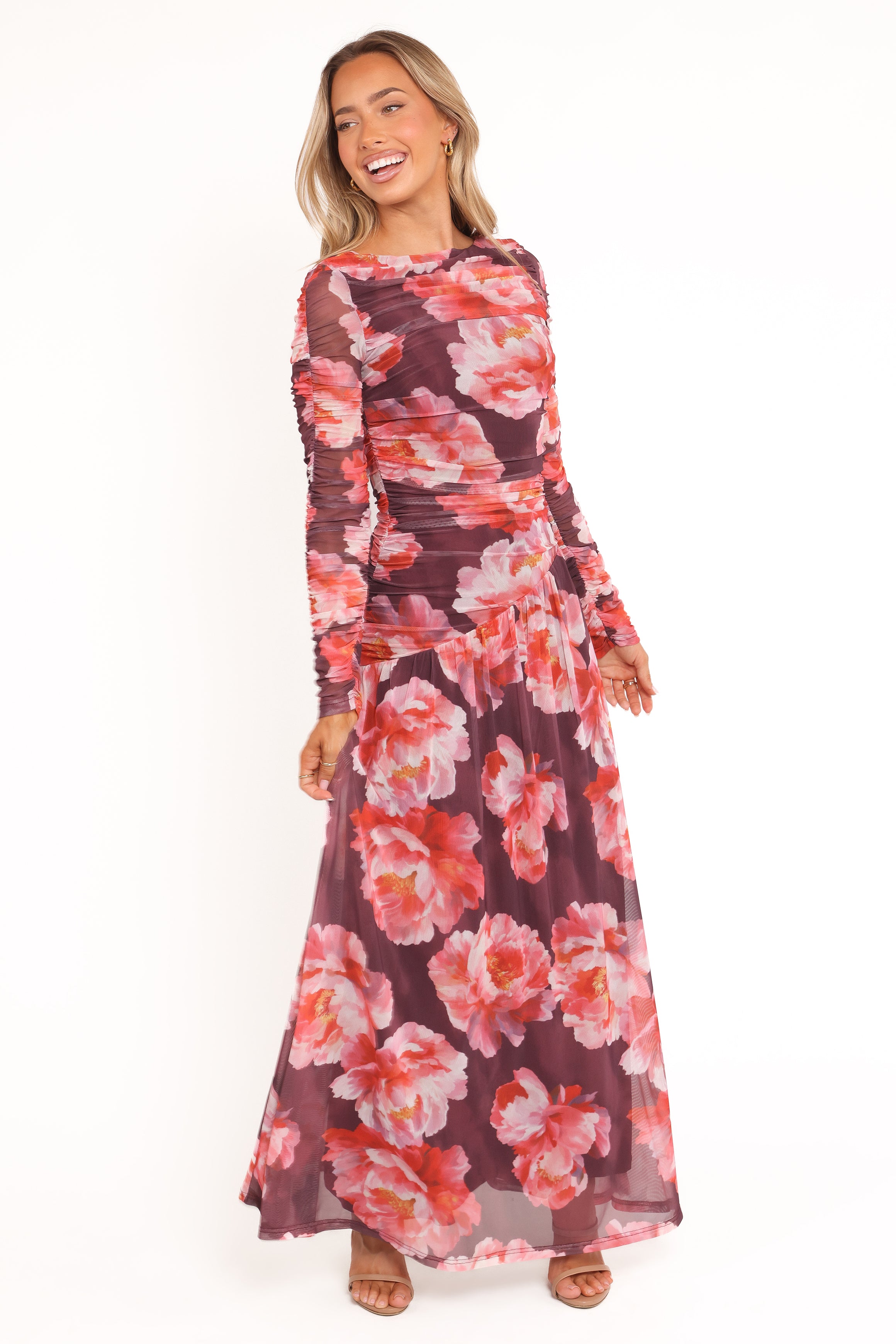 DRESSES Calypso Long Sleeve Maxi Dress - Burgundy Peony