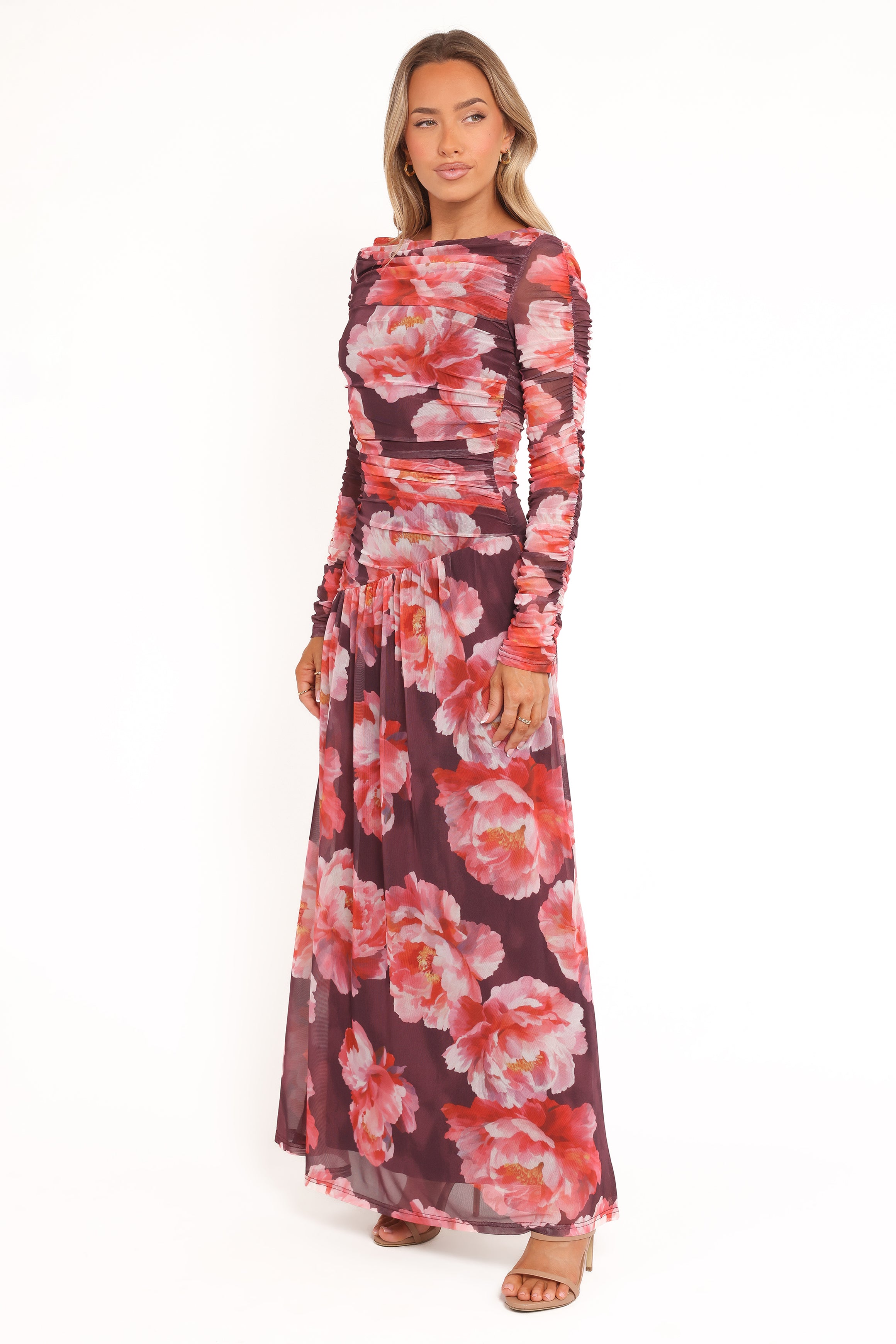 DRESSES Calypso Long Sleeve Maxi Dress - Burgundy Peony