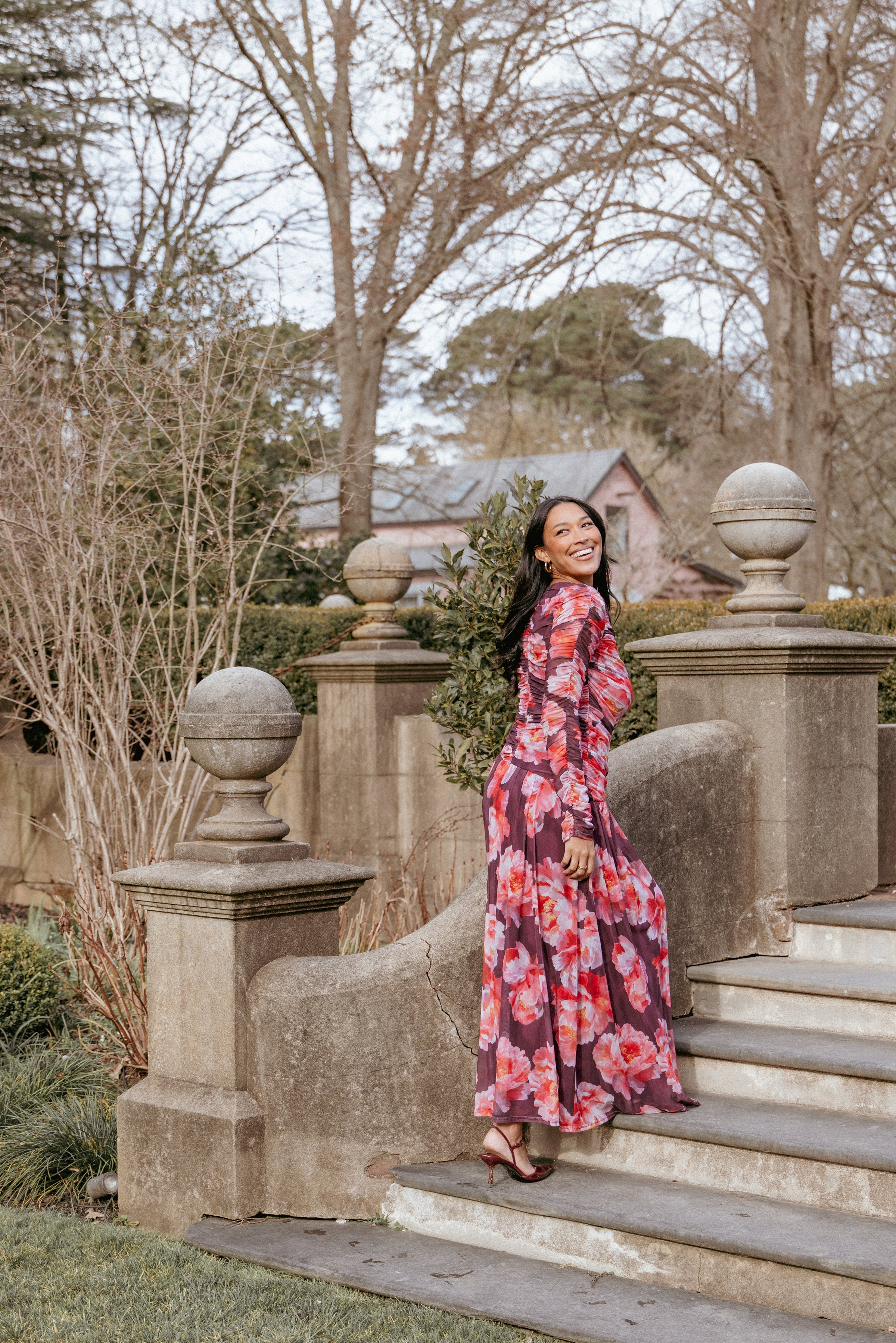 DRESSES Calypso Long Sleeve Maxi Dress - Burgundy Peony